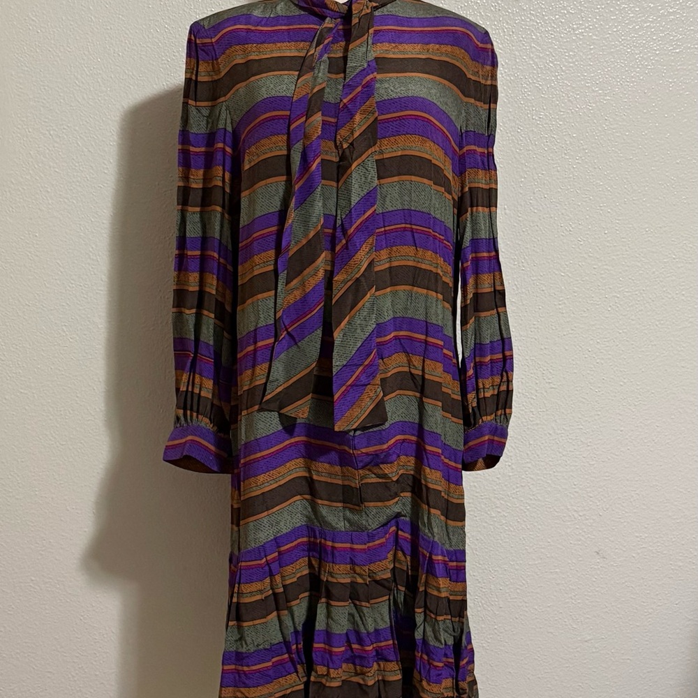 Vintage Abe Schrader Women’s Striped Dress Size 14 100% Silk